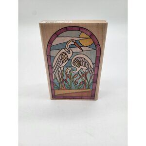Stained Glass Cranes Wood Mounted Rubber Stamp Rubber Stampede A1239F